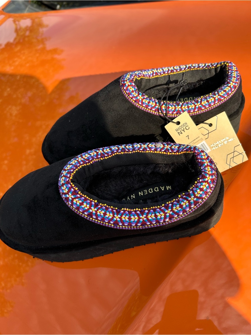 Madden NYC Women’s Black Slip-On Slippers with Multicolor Beaded Trim